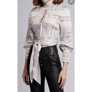 Elegant Striped Lace Blouse - White